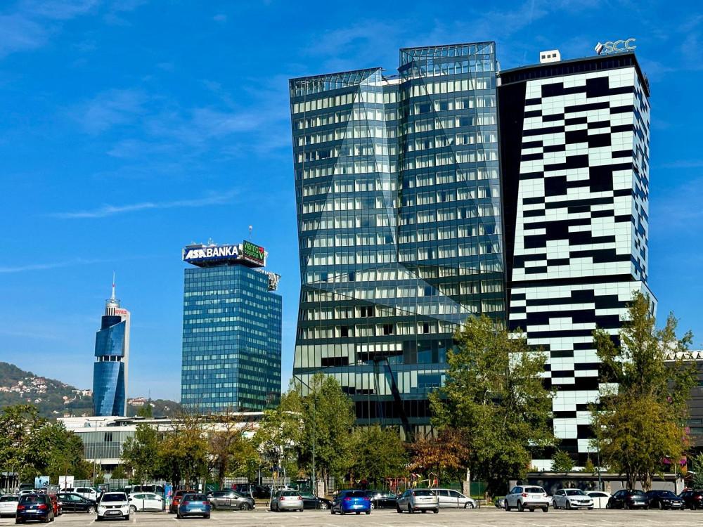 Modern business district and commercial buildings in Sarajevo