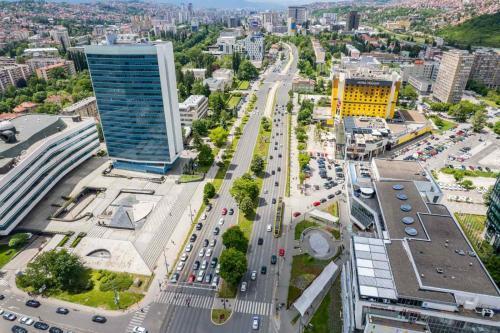 Modern business district and commercial buildings in Sarajevo